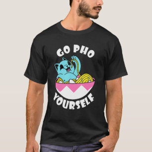 Camiseta Comida Trocadilho Comida Asiática Gato Pho Macarrã