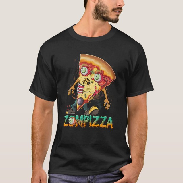 Camiseta Comida Zombie Pizza Zompizza Dia de as Bruxas engr (Frente)