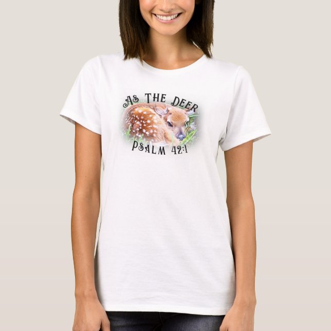 Camiseta Como Deer Psalm Bíblia Verse Baby Fawn Deer (Frente)