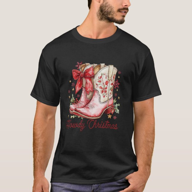 Camiseta Como o Arco de Natal do Natal Boots Cowboy Wes (Frente)