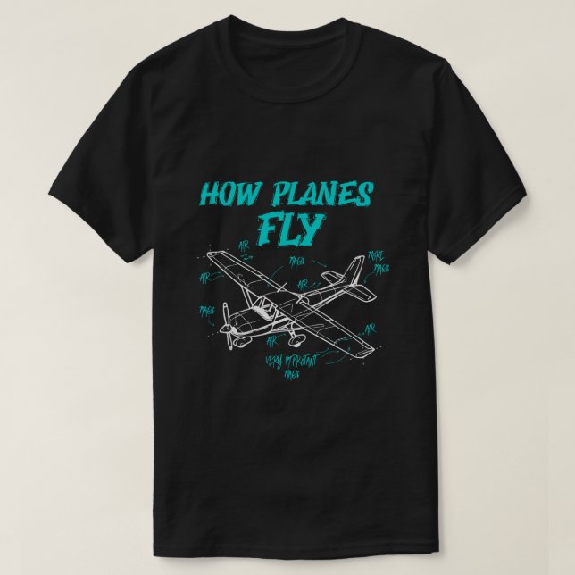 Camiseta Como os aviões voam em mágica com piloto de avião  (Frente do Design)
