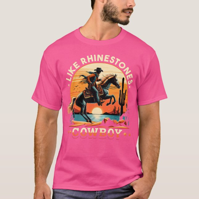 Camiseta Como Rhinestones Cowboy Western Cowboy Andando Hor (Frente)