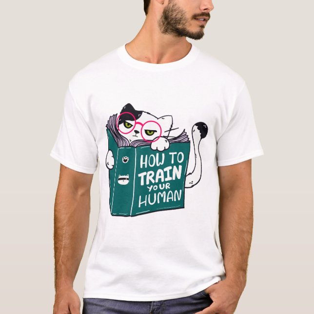 Camiseta Como Treinar Seu Gato Engraçado Humano com Óculos  (Frente)