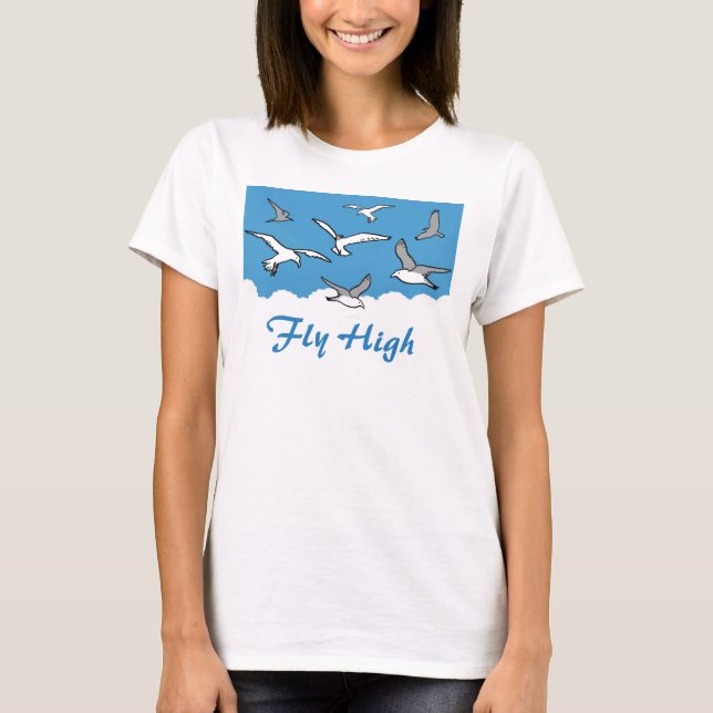 Camiseta Como um pássaro voando alto. Aves em voo num (Frente)