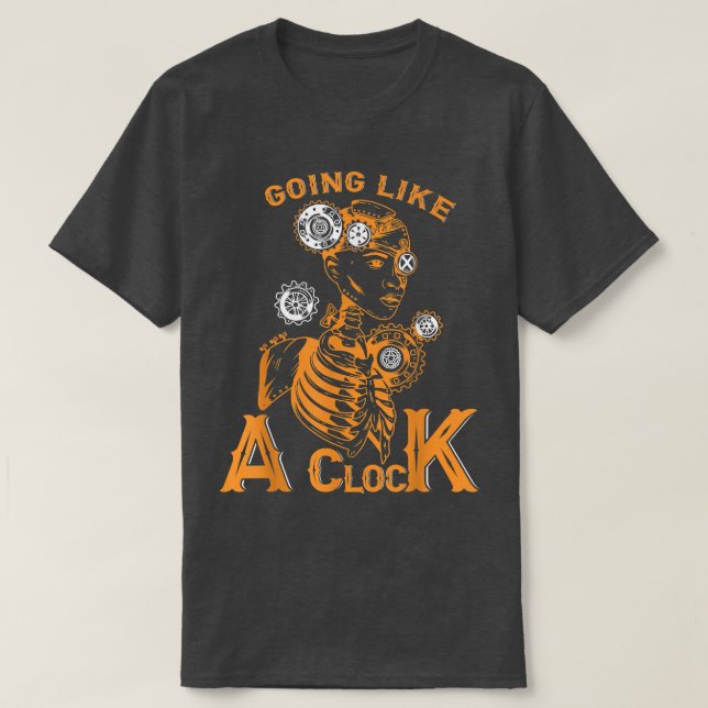 Camiseta Como um relógio, Skeleton Humano Steampunk  (Frente do Design)