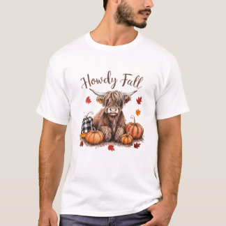 Camiseta Como vai Outono Vaca das Terras Altas Ação de Graç