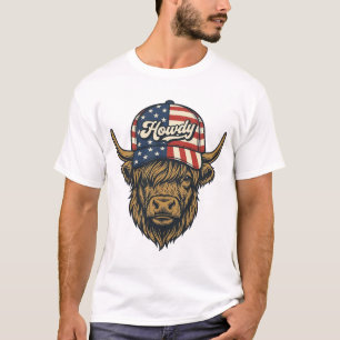 Camiseta Como vai Vaca Highland Patriótica Desenho Western 