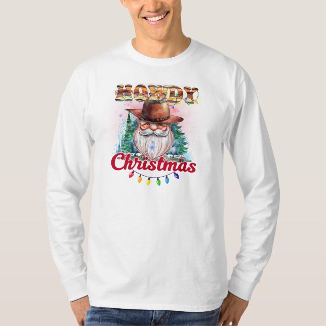 Camiseta Como vão os Papais noeis de vaqueiro de Natal (Frente)