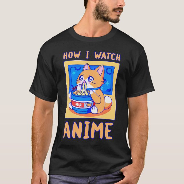 Camiseta Como Vejo O Anime É Um Gato Kawaii Com Ramen Noodl (Frente)