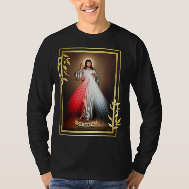 Camiseta Compaixão Divino Jesus Cristo Jesus, Eu Confio Em  (Frente)