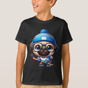 Camiseta Companheiro Adorável Pug de Hóquei no Gelo