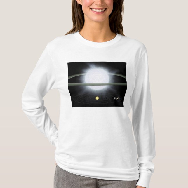 Camiseta Comparação do tamanho de uma estrela hipergigante (Frente)