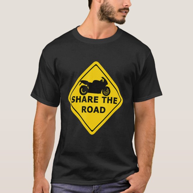 Camiseta Compartilhe o Sinal de Estrada Motorbike Biker 2 W (Frente)