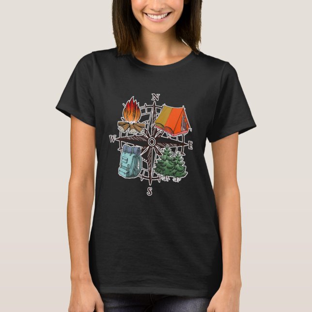 Camiseta Compass Adventure Campfire Wanderlust Traveler Cam (Frente)