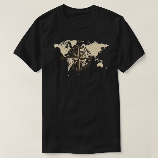 Camiseta Compass World Map Graphic Viagem Adventure (Frente do Design)