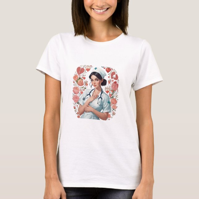 Camiseta Compassionate Nurse – Elegant Floral Art Illustrat (Frente)