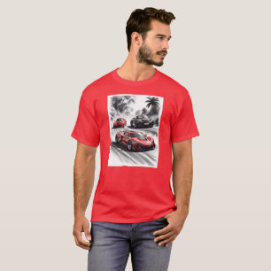 Camiseta Competição de carros, fundo branco preto