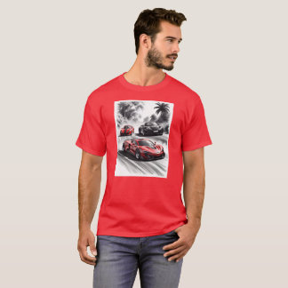 Camiseta Competição de carros, fundo branco preto