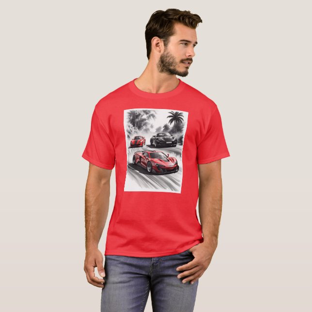 Camiseta Competição de carros, fundo branco preto (Frente Completa)