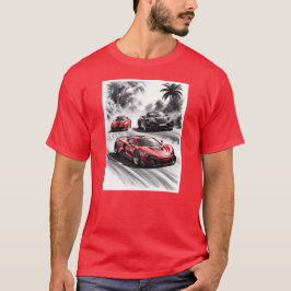 Camiseta Competição de carros, fundo branco preto