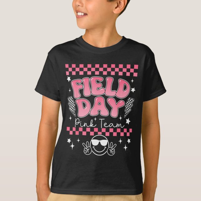Camiseta competição de jogo de cores dia de campo time rosa (Frente)