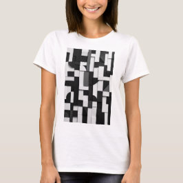 Camiseta Composição Geométrica 3D Abstrata em Preto e Branc