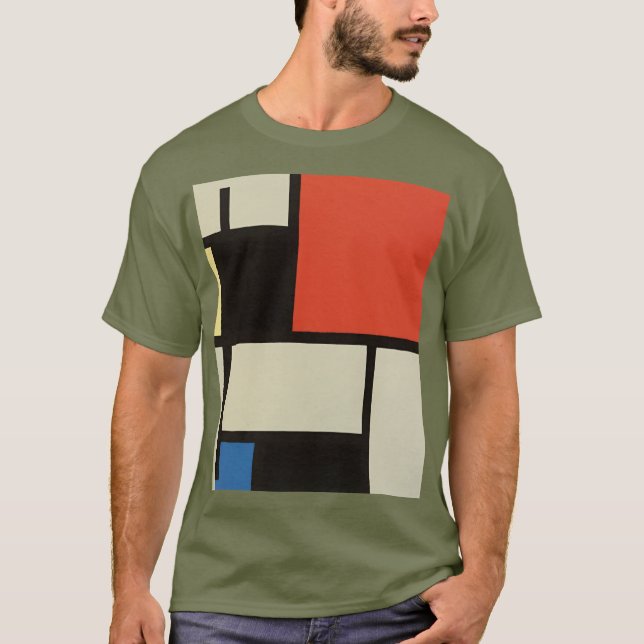 Camiseta Composição Mondrial Abstrato moderna Fadiga Verde (Frente)
