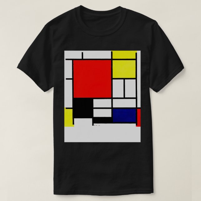 Camiseta Composição Mondrial com Azul Amarelo Vermelho e Bl (Frente do Design)