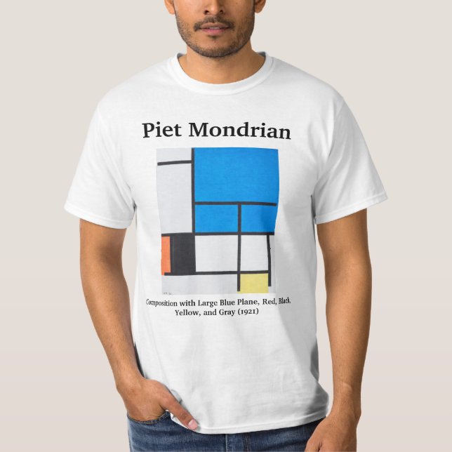 Camiseta Composição Mondrian com Plano Azul Grande (Frente)