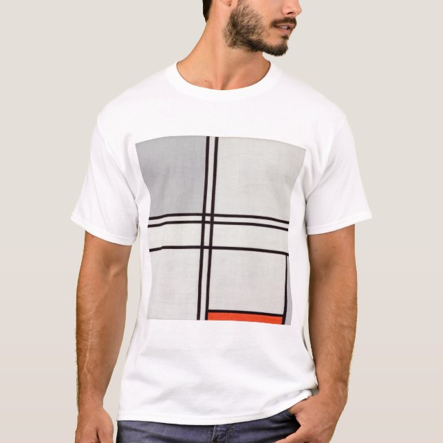 Camiseta Composição Piet Mondrian (No. 1) Cinza Vermelha. (Frente)