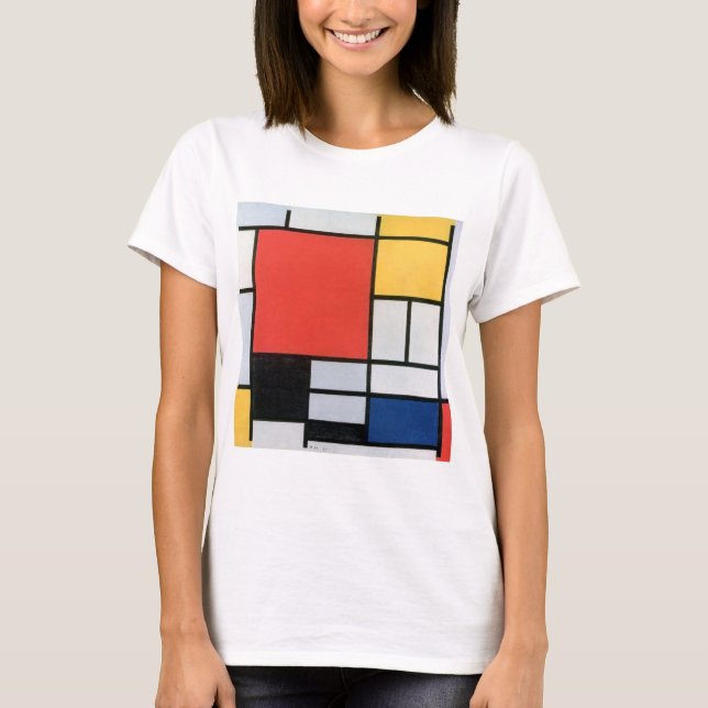 Camiseta Composição Vermelho, Amarelo, Azul, Preto, Mondria (Frente)