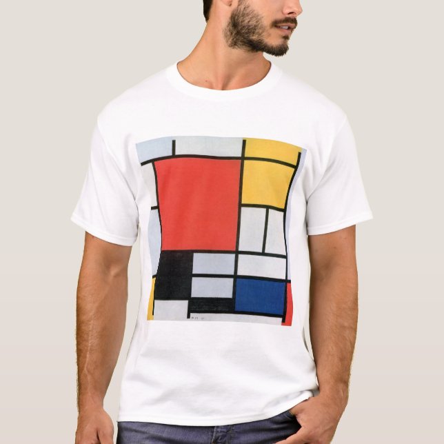 Camiseta Composição Vermelho, Amarelo, Azul, Preto, Mondria (Frente)