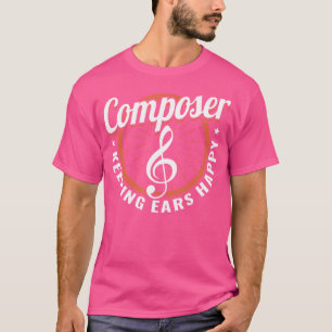 Camiseta Compositor Mantendo Ouvidos Feliz Músico Com Cláss