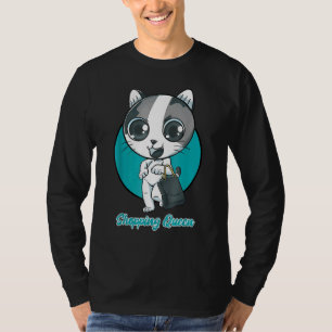 Camiseta Comprando Rainha Cute Chibi Cat W Shopping Bags Il