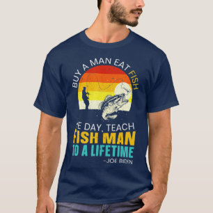 Camiseta Comprar Homem Comeu Peixe No Dia Ensinando Homem D