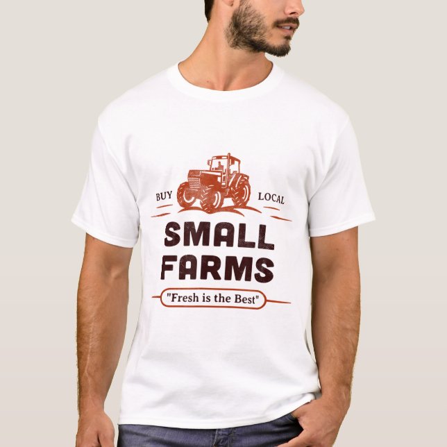 Camiseta Comprar Local Outdoor Trator Farmácias Pequenas e  (Frente)