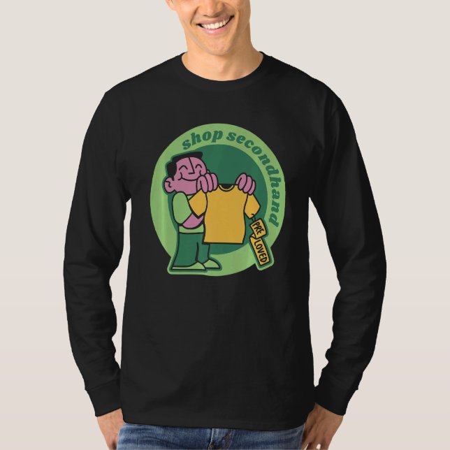 Camiseta Comprar Lojas de Thrift Secundárias Hippies 70s (Frente)