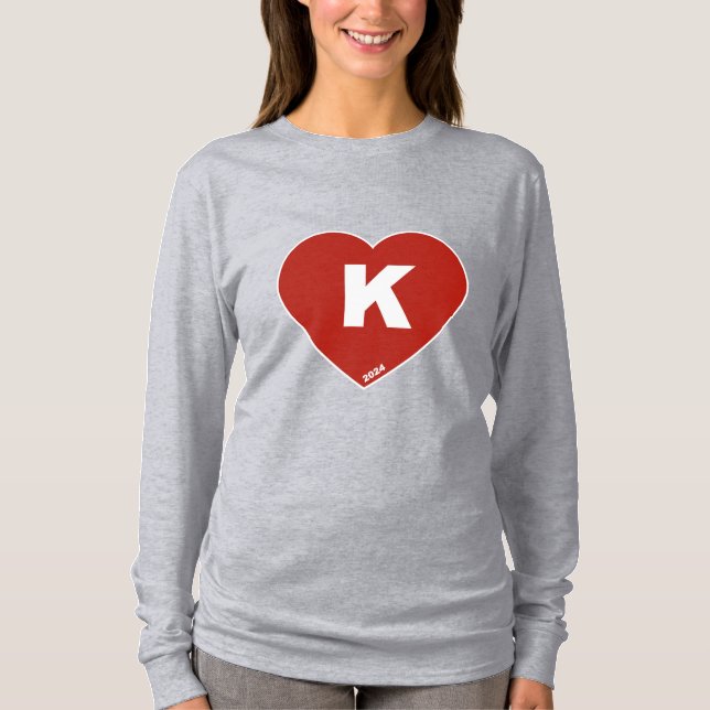 Camiseta comprida longa de K-Heart, vermelho e bra (Frente)