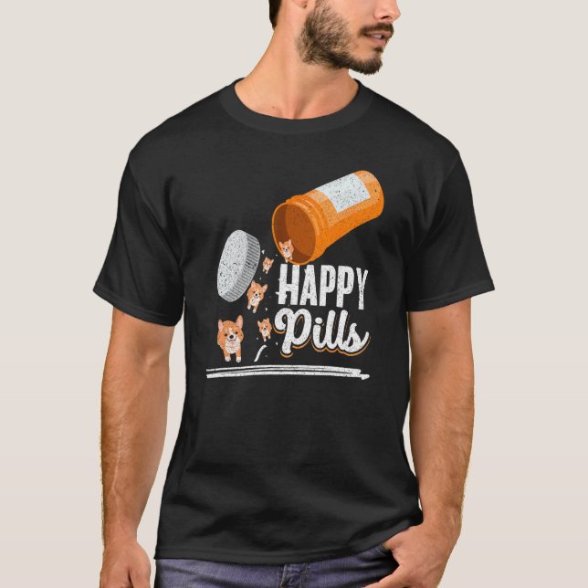 Camiseta Comprimidos Felizes Amante de Cães Dono de Corgi I (Frente)