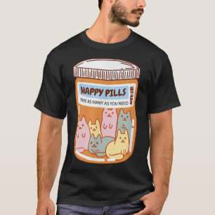 Camiseta Comprimidos Felizes Divertidos Gato Fofo Saúde Men