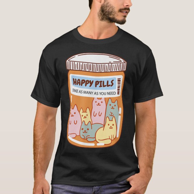 Camiseta Comprimidos Felizes Divertidos Gato Fofo Saúde Men (Frente)