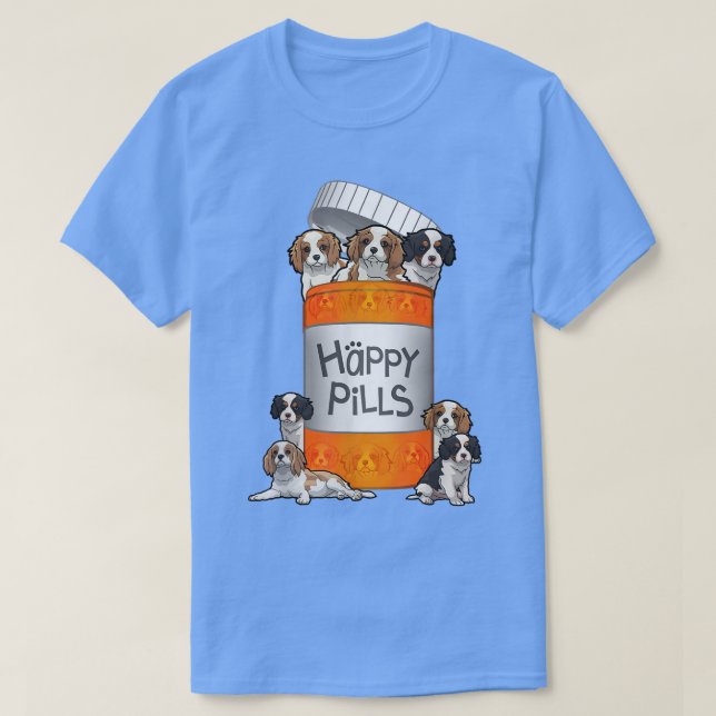 Camiseta Comprimidos felizes do Rei Charles Spaniel (Frente do Design)