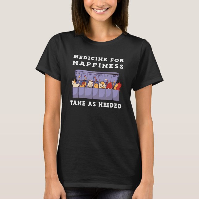 Camiseta Comprimidos Felizes tome conforme necessário Gatos (Frente)