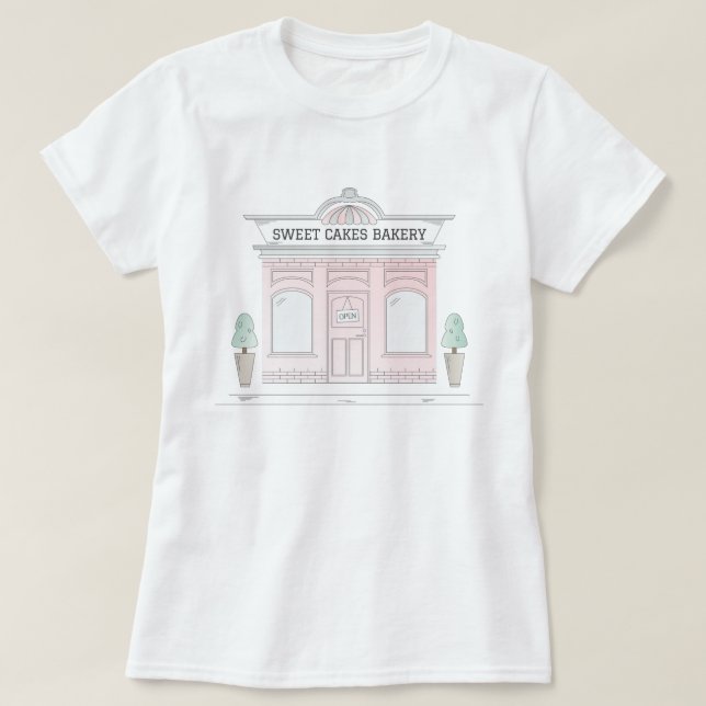 Camiseta Compro de padaria rosa - T-Shirt de café ilustrado (Frente do Design)