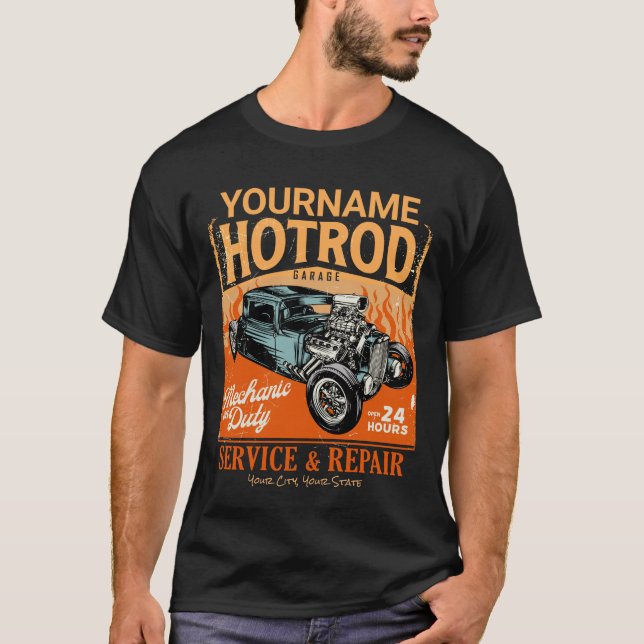 Camiseta Compro Mecânico NOME Personalizado da Garagem de H (Frente)