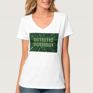 Camiseta Computação verde vibrante com código binário 69 do