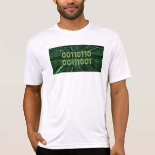 Camiseta Computação verde vibrante com código binário 69 do