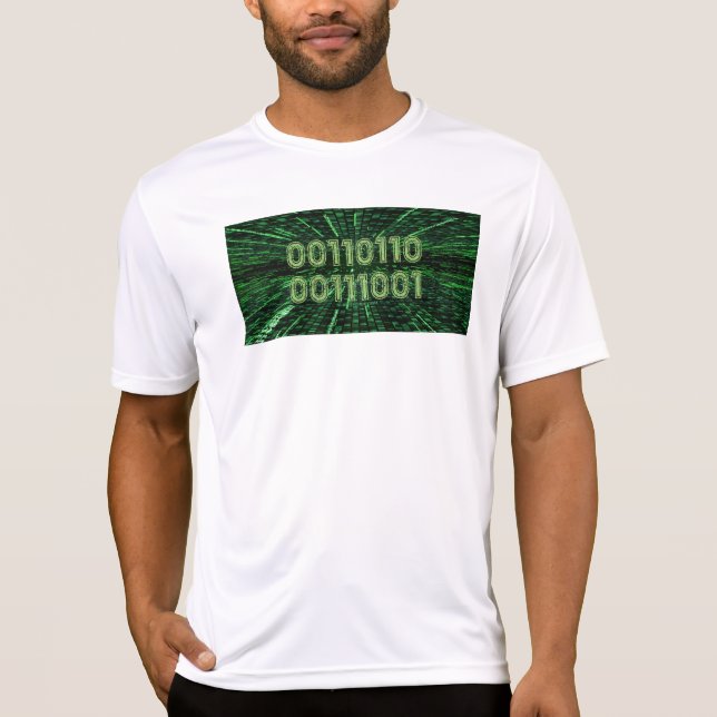 Camiseta Computação verde vibrante com código binário 69 do (Frente)