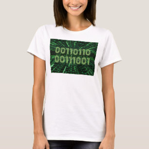 Camiseta Computação verde vibrante com código binário 69 do