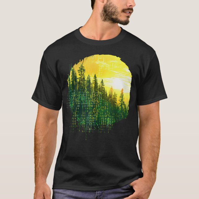 Camiseta Computador de Número Binário da Floresta da Montan (Frente)